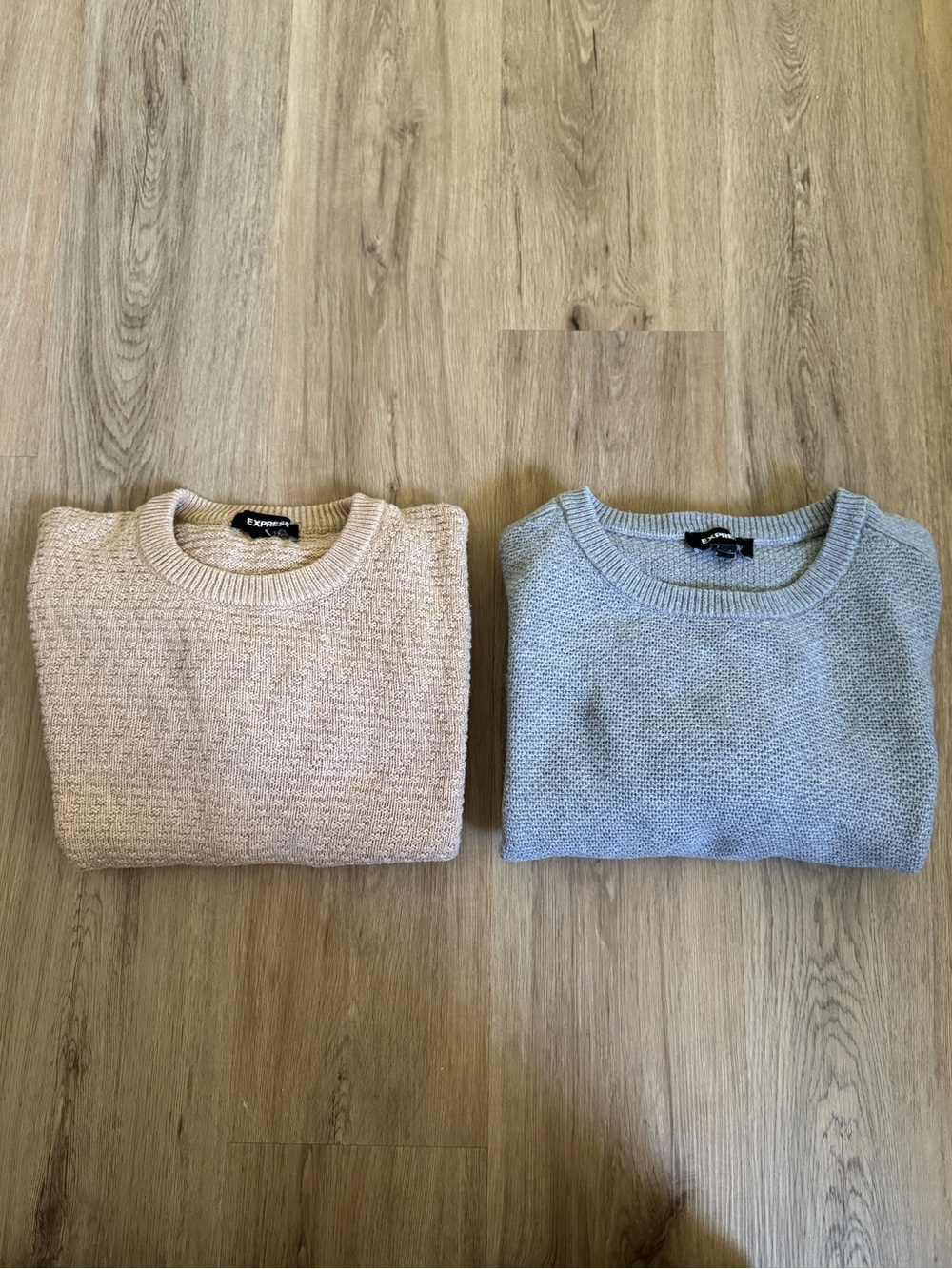 Express Men's Crewneck Sweater - Beige and Grey